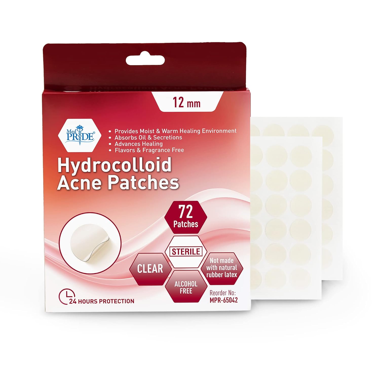 Medpride Hydrocolloid Acne Patches - 12mm Dots, Sterile Pimple Patches For Face & Body Zits, Alcohol-Free - 72/Box, Case of 48 (3456 Count)