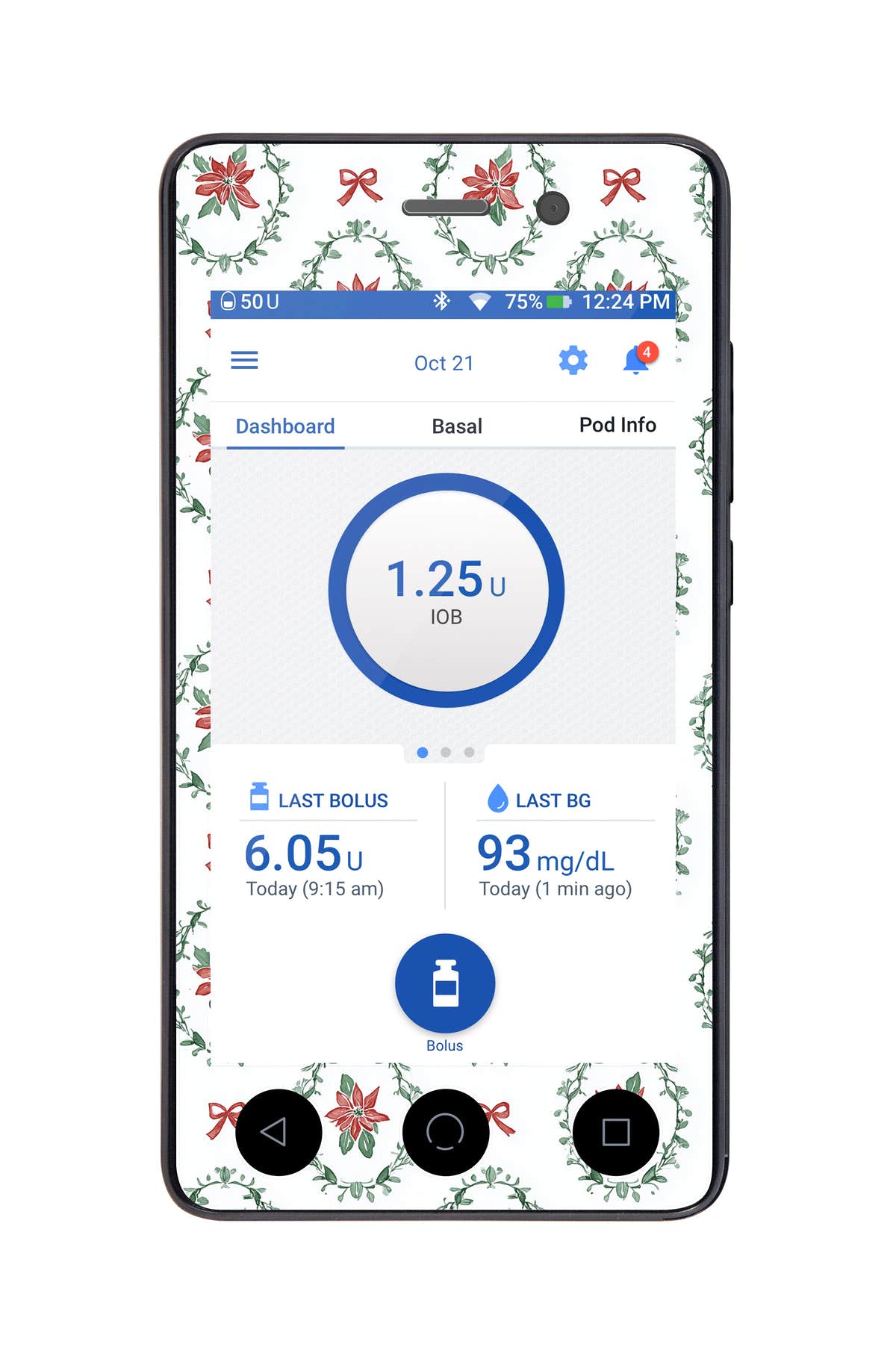 Poinsettia Parade Sticker for Omnipod DASH® PDM – Pump Peelz