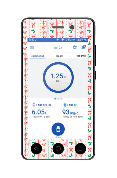 Holly Jolly Ribbon Sticker for Omnipod DASH® PDM – Pump Peelz