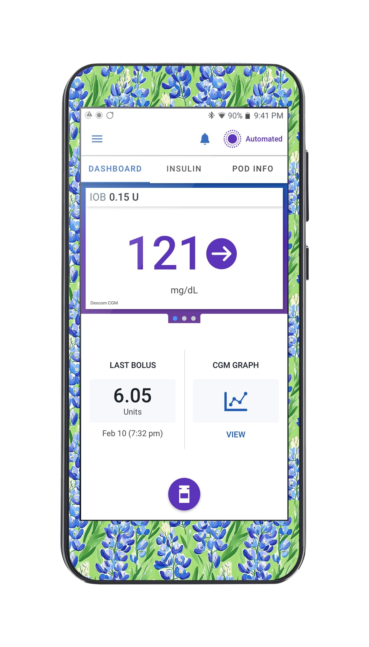 Blue Blooms Sticker for Omnipod ® 5 Controller – Pump Peelz