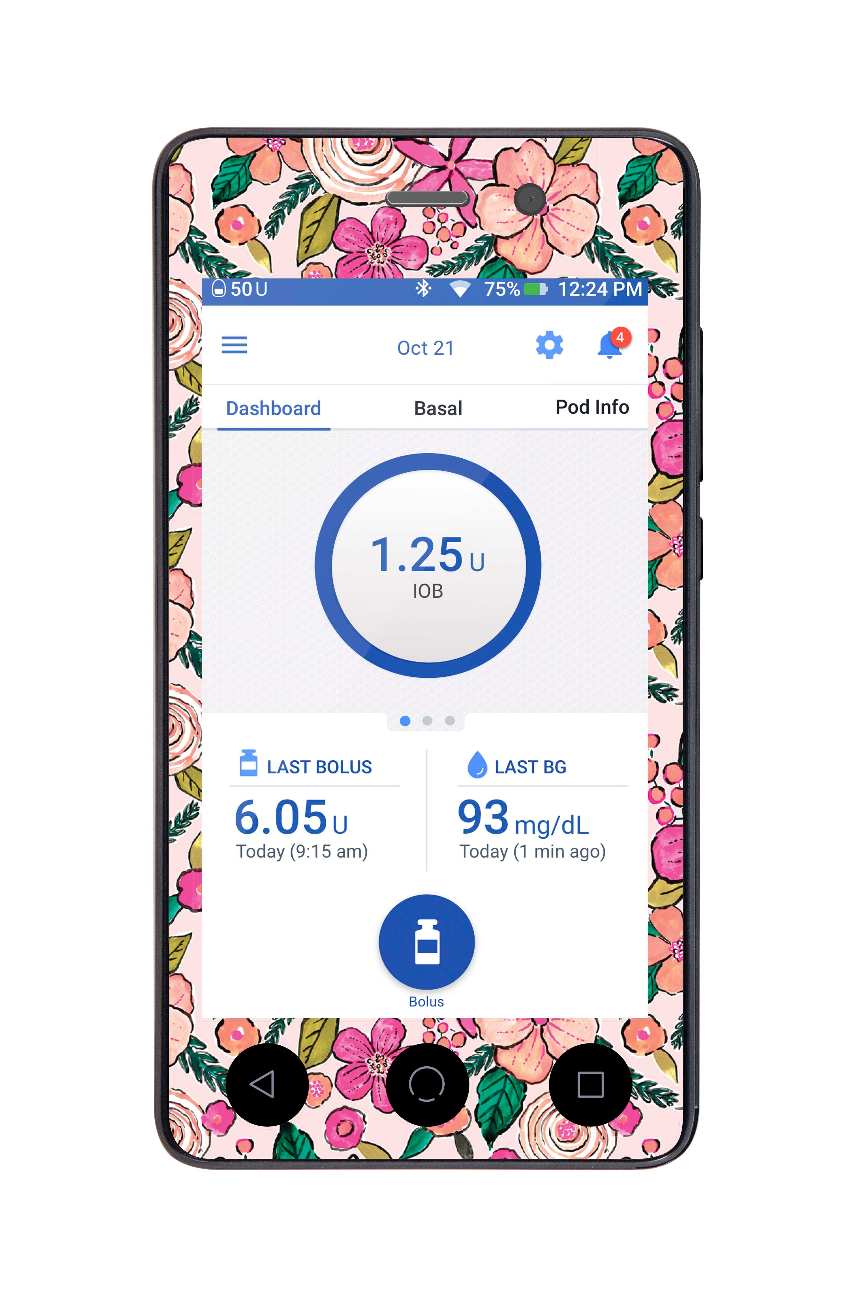 Peach Floral Sticker for Omnipod DASH® PDM – Pump Peelz