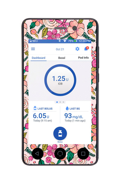 Peach Floral Sticker for Omnipod DASH® PDM – Pump Peelz