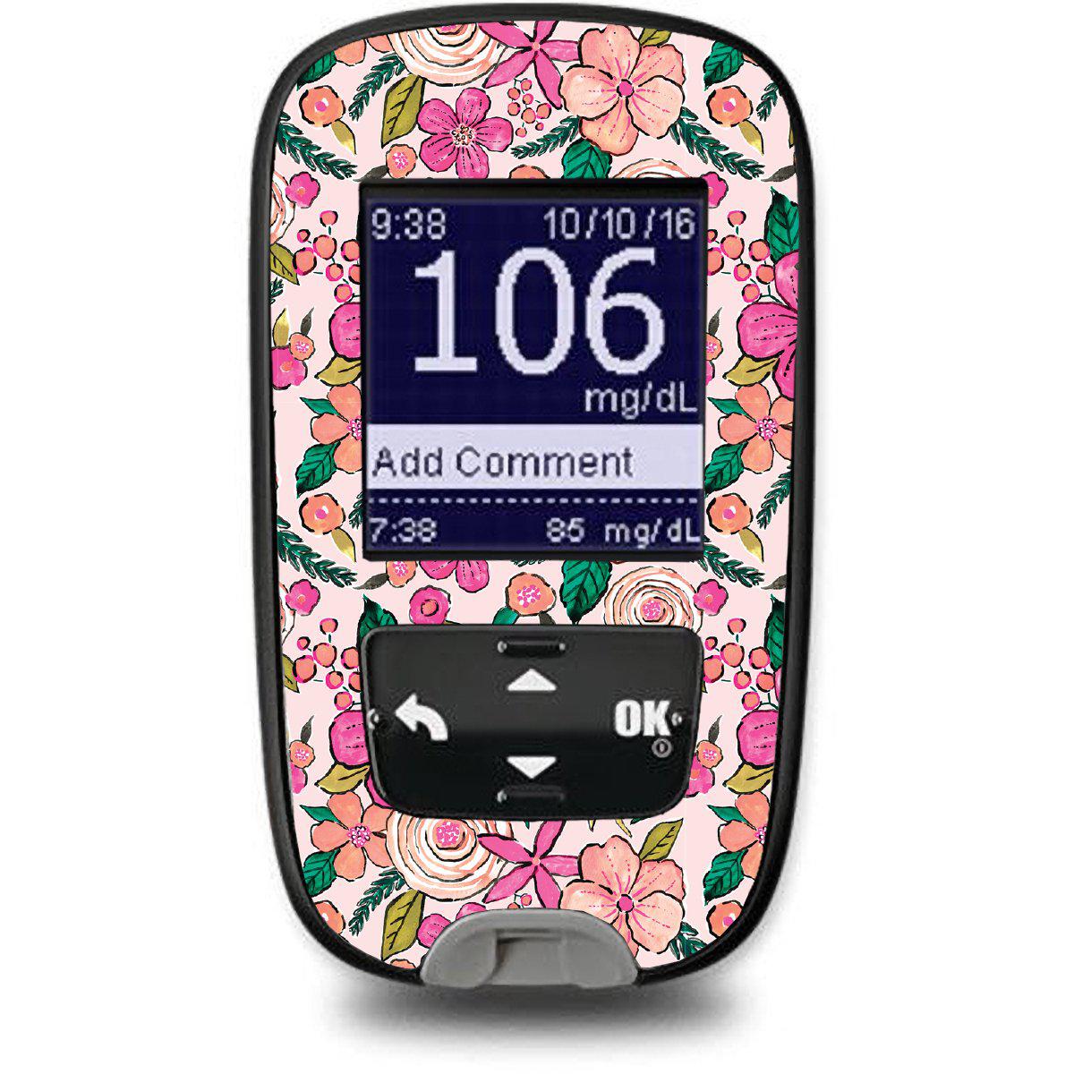 Peach Floral Sticker for the Accu-Chek Guide Glucometer