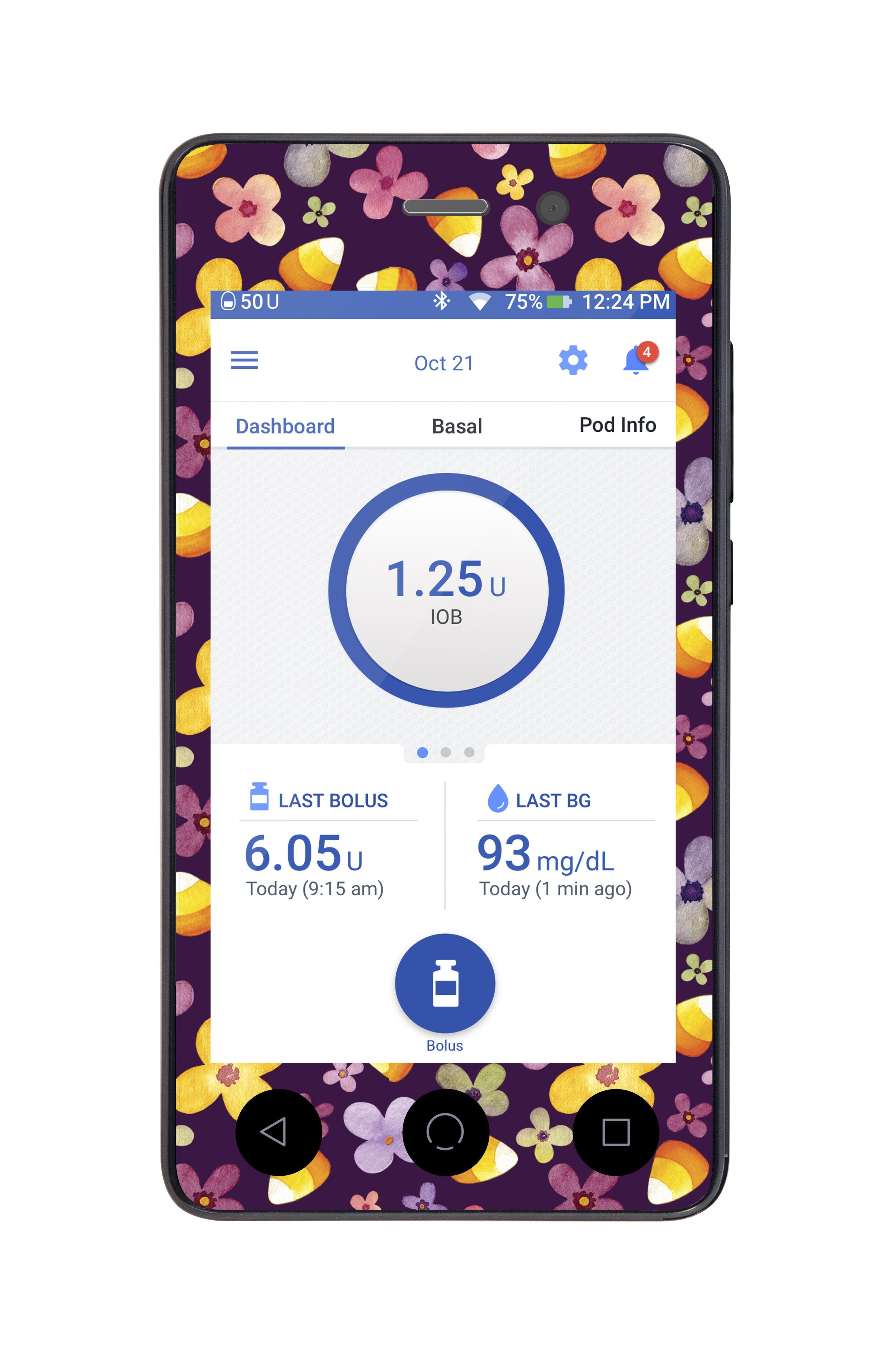 Purple Floral Sticker for Omnipod DASH® PDM – Pump Peelz