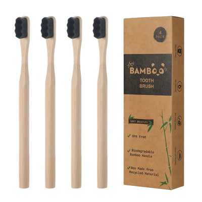 4Pcs Eco-Friendly Bamboo Soft Bristle Toothbrush Set