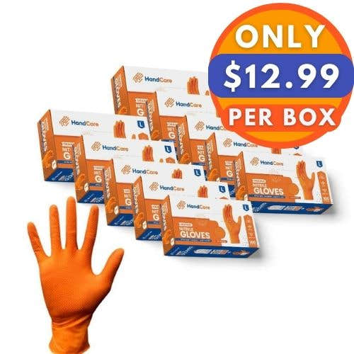 HandCare Orange Nitrile Gloves - Powder Free (8 Mil), 1,000 Gloves
