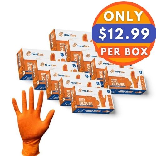 HandCare Orange Nitrile Gloves - Powder Free (8 Mil), 1,000 Gloves
