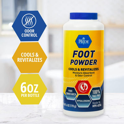 MedPride Cooling Foot Powder Talc Free Odor Absorber Shoe Deodorizer, 6 Oz w/seal - 36/cs.