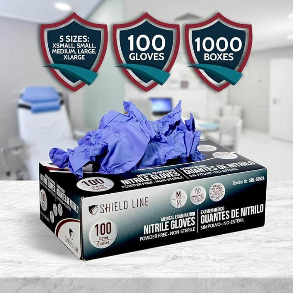 MedPride Shield Line Nitrile Exam Gloves 4 Mil Non-Sterile Powder Free Bi-L - 100 Gloves / Case of 10 (1000 count)