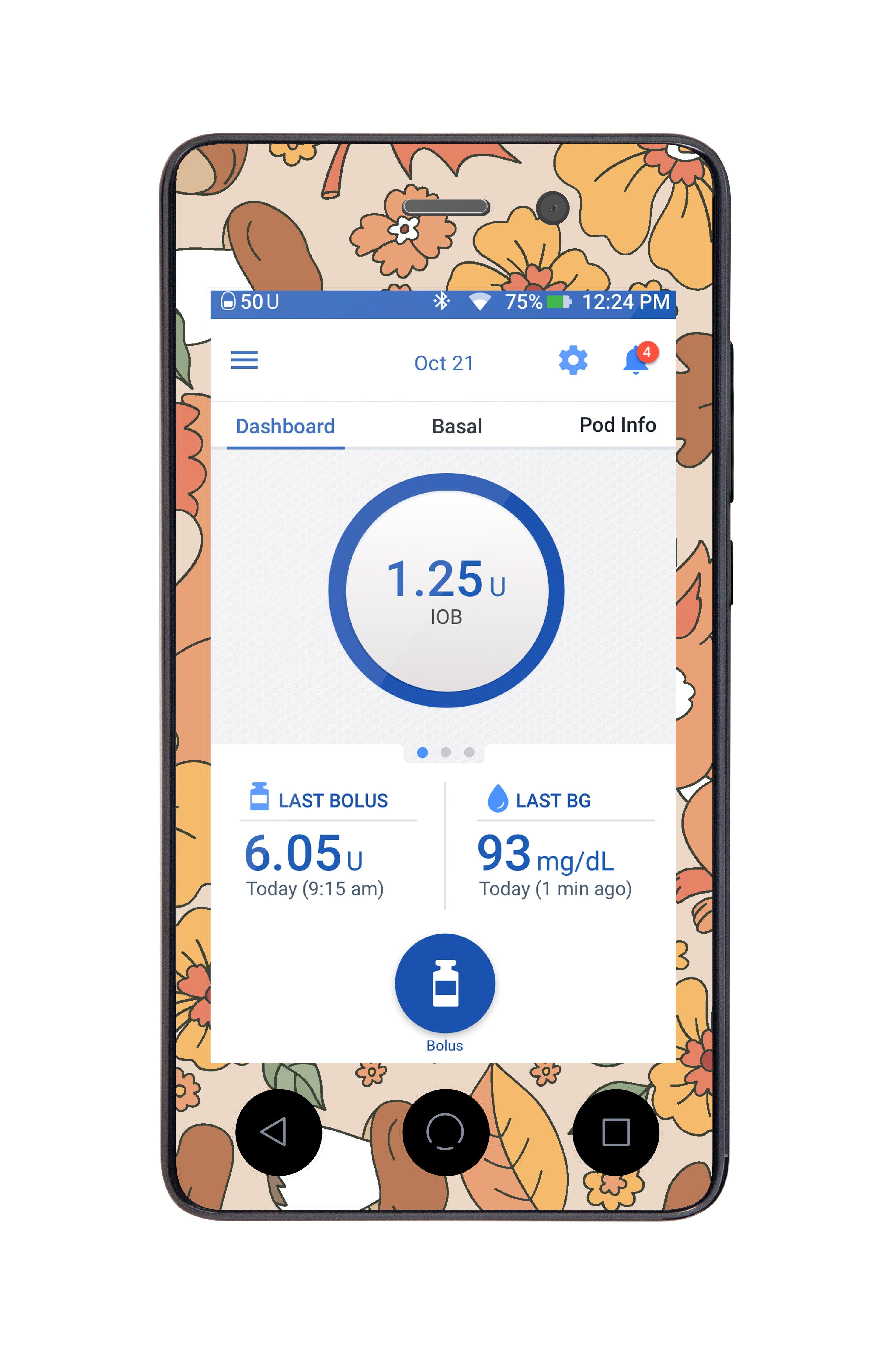 Thanksgiving Floral Sticker for Omnipod DASH® PDM – Pump Peelz
