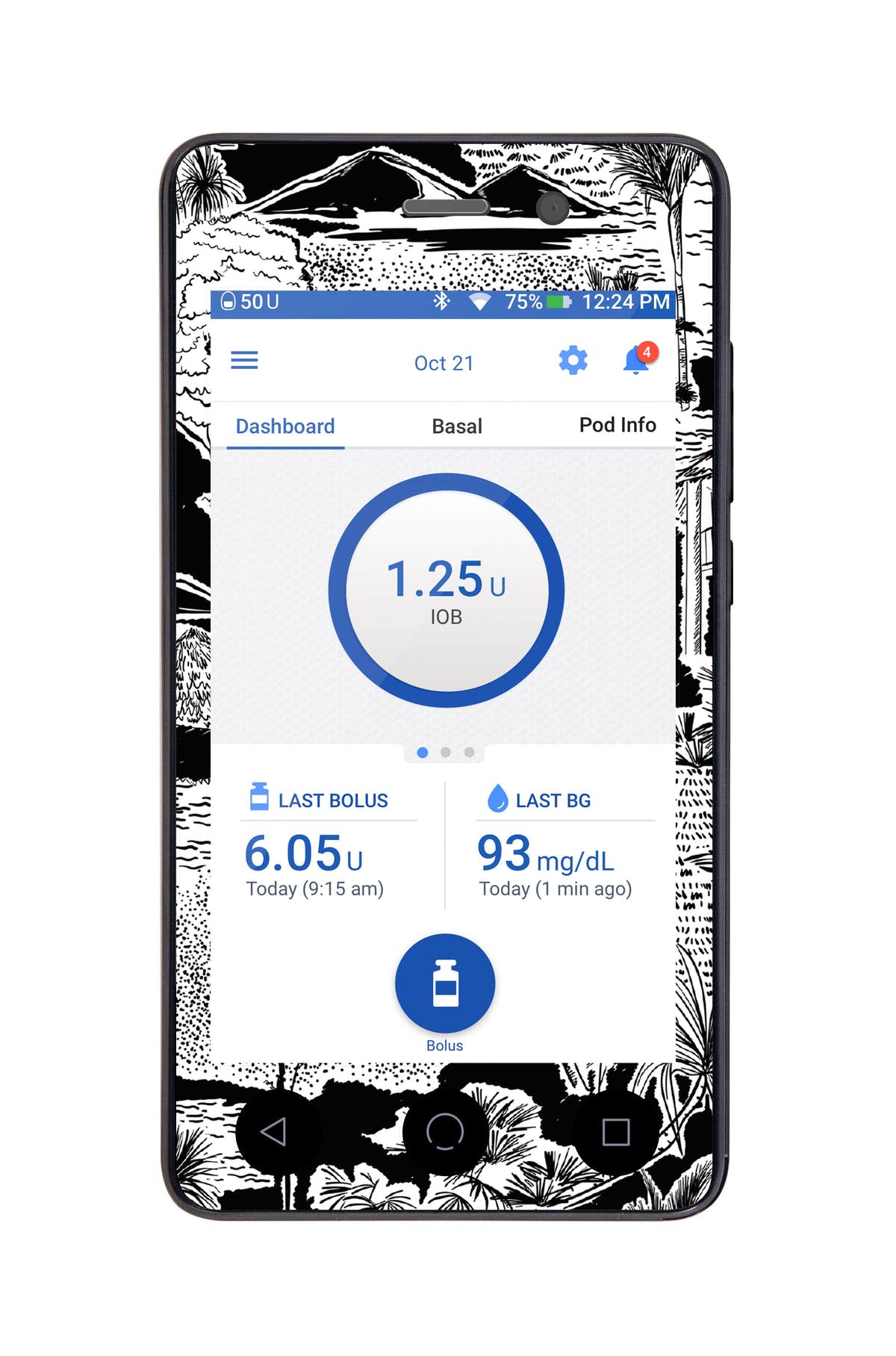 Tropical Sketch Sticker for Omnipod DASH® PDM – Pump Peelz