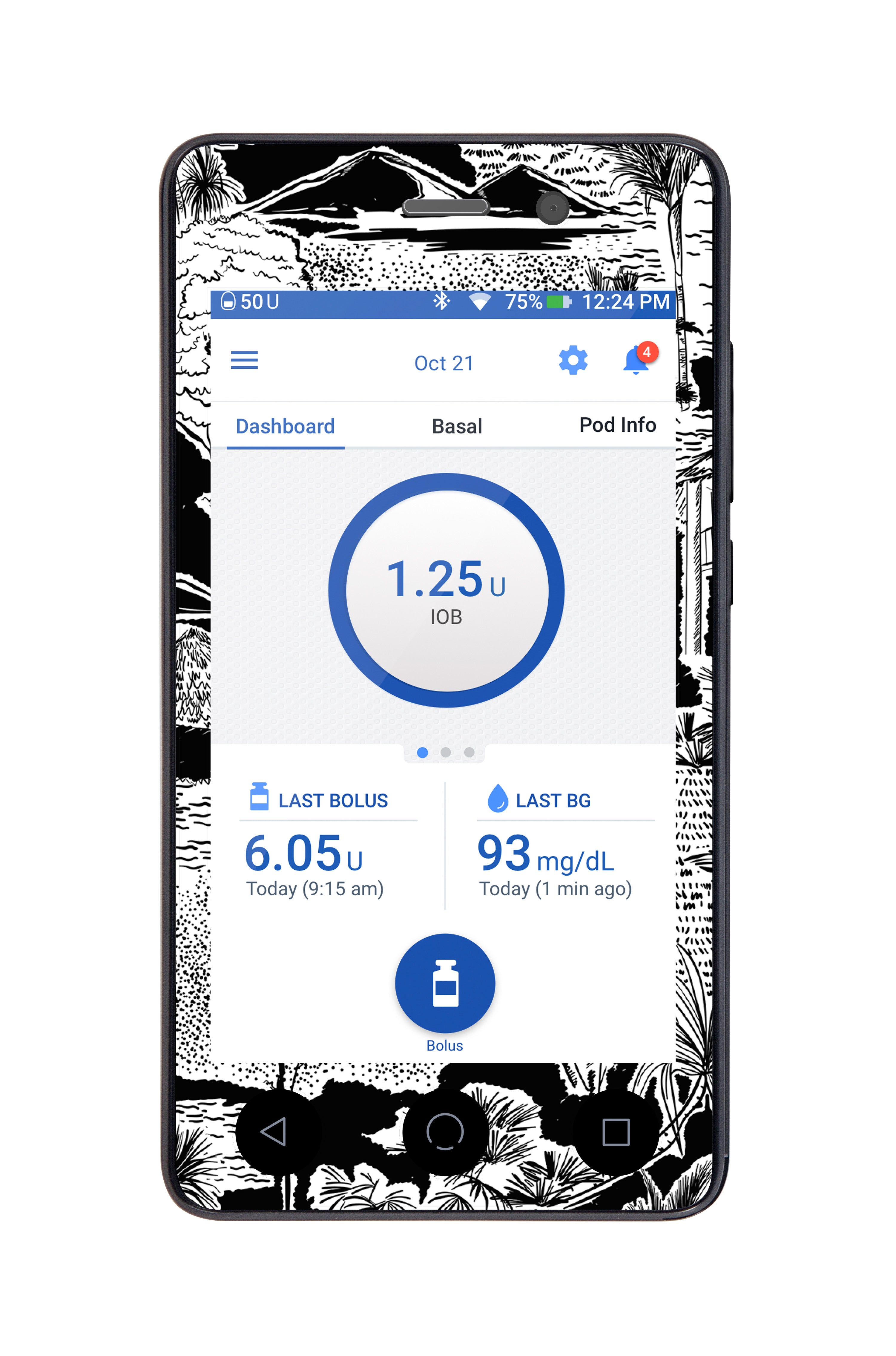 Tropical Sketch Sticker for Omnipod DASH® PDM – Pump Peelz