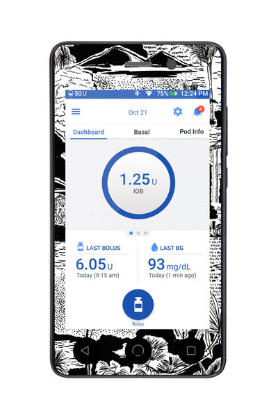 Tropical Sketch Sticker for Omnipod DASH® PDM – Pump Peelz