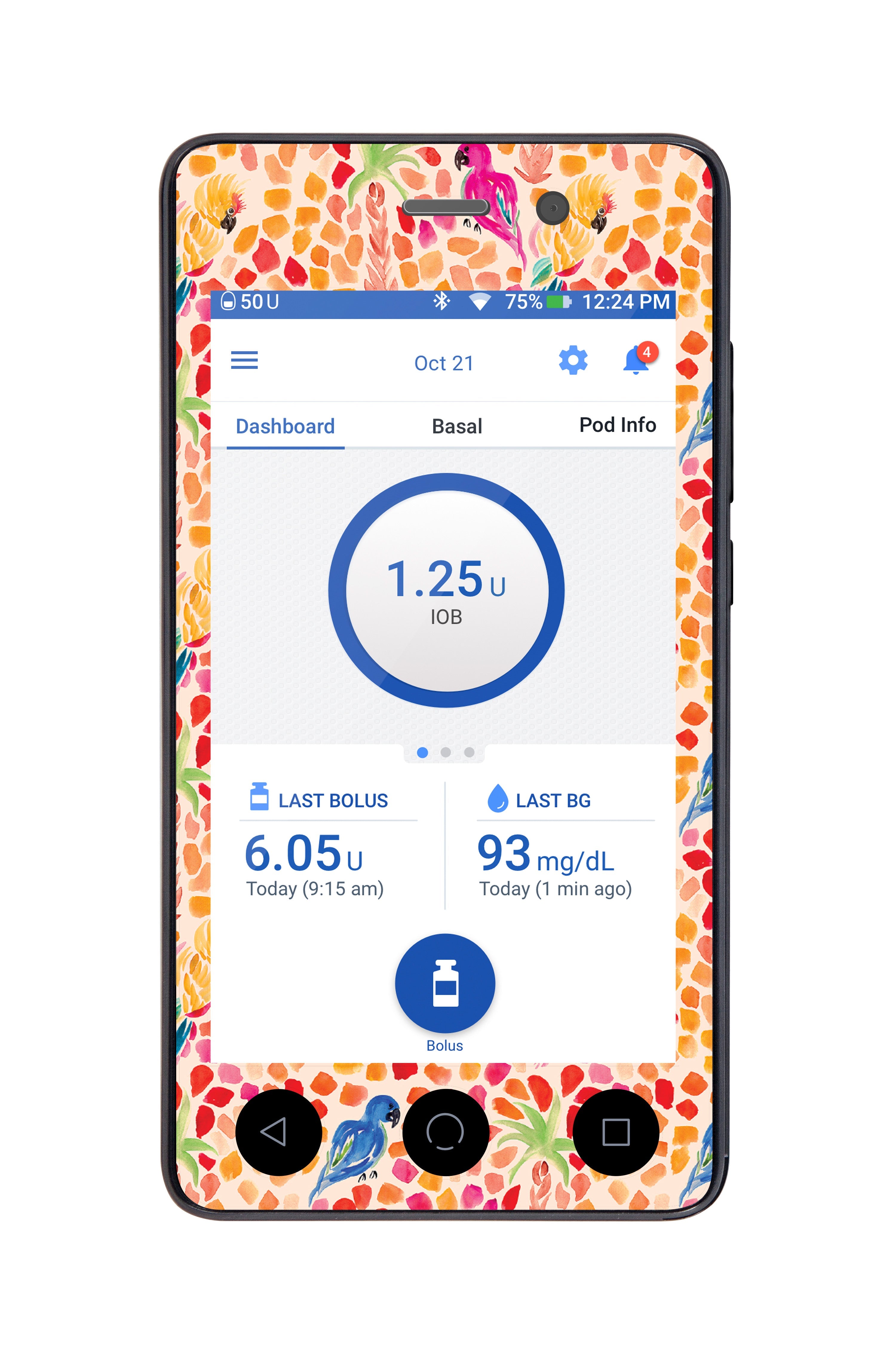 Tropical Watercolor Sticker for Omnipod DASH® PDM – Pump Peelz