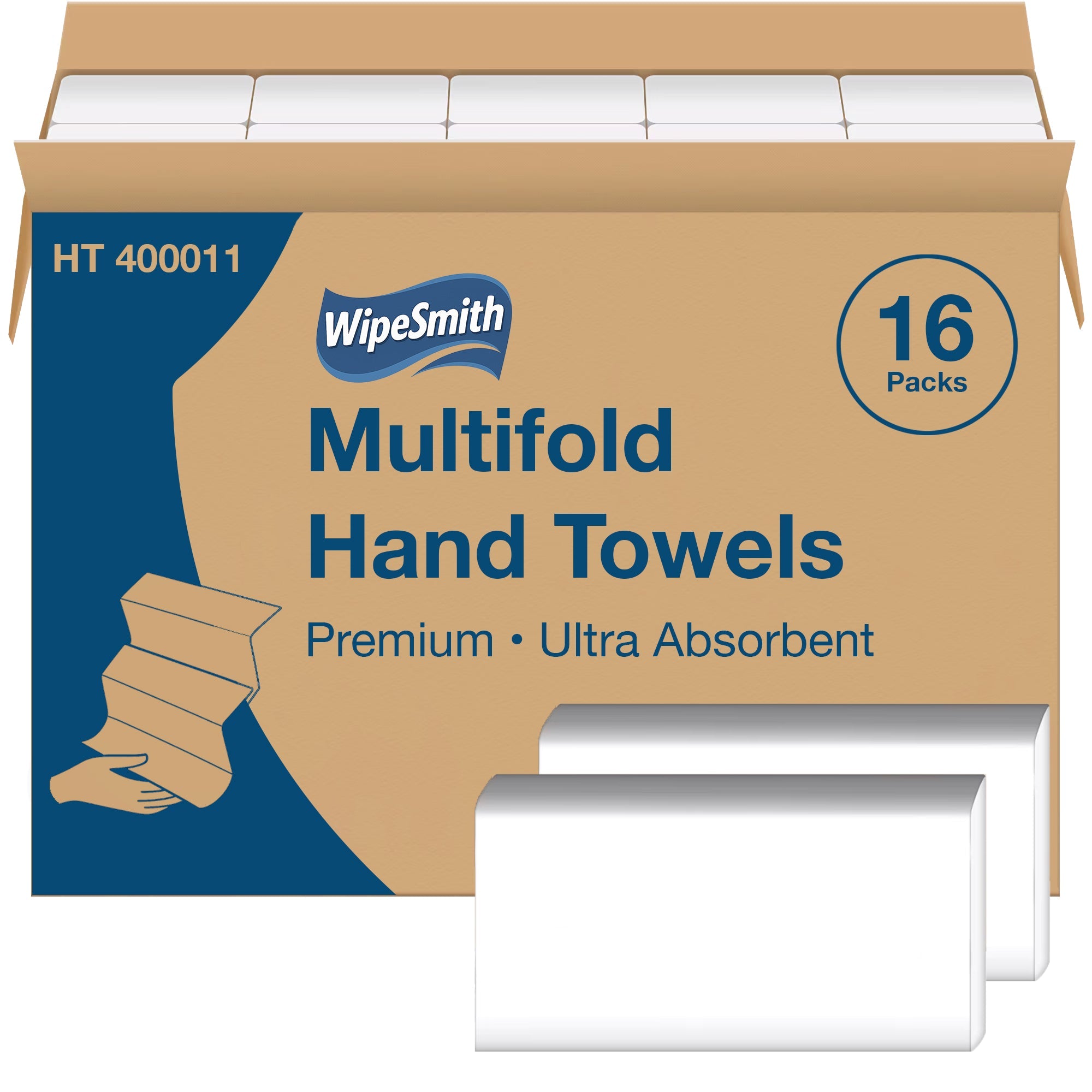 WipeSmith Multifold Paper Towels, 1-Ply, 9 x 9.45, White, 250 Towels/Pack, 16 Packs/Carton