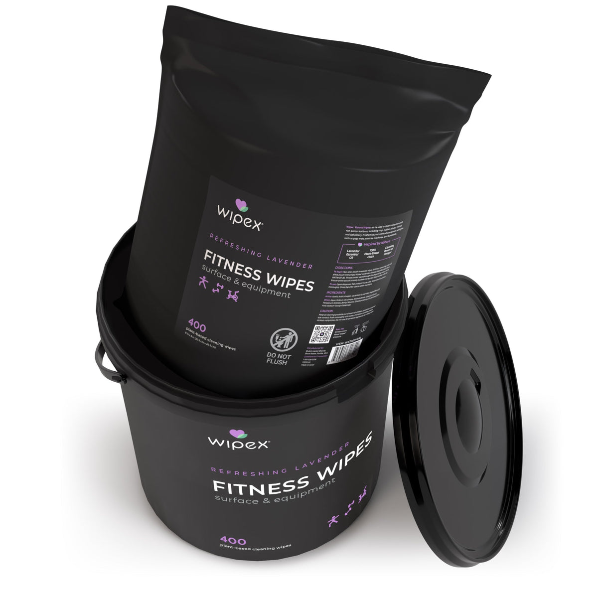 Wipex Natural Gym Wipes Starter Bundle | Dispenser Bucket with Refill | Plant-Based Wipes for Fitness Equipment