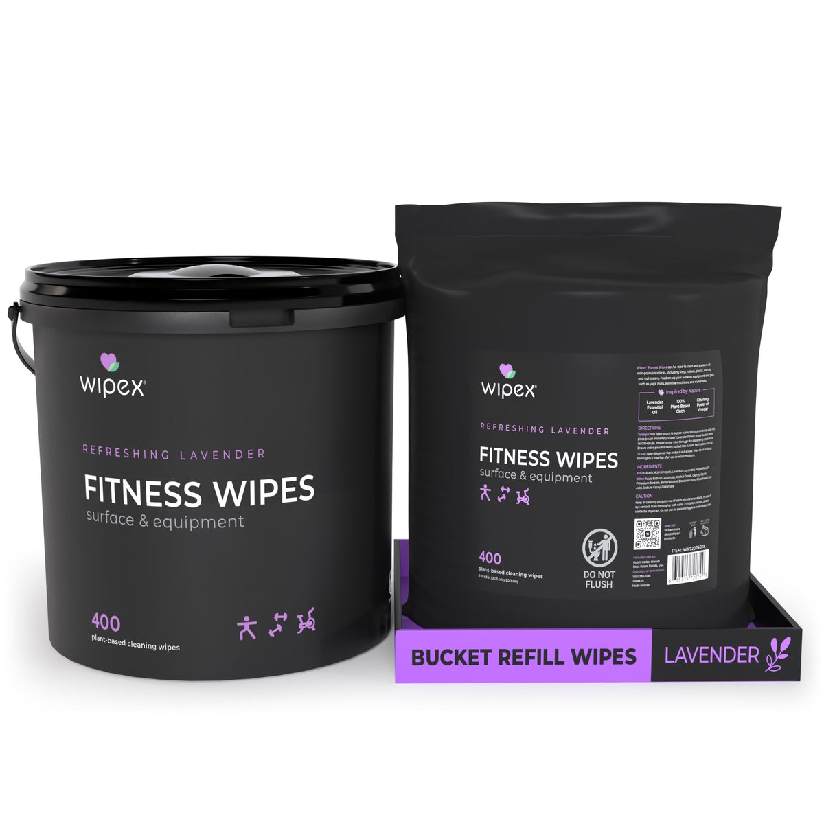 Wipex Natural Gym Wipes Starter Bundle | Dispenser Bucket with Refill | Plant-Based Wipes for Fitness Equipment