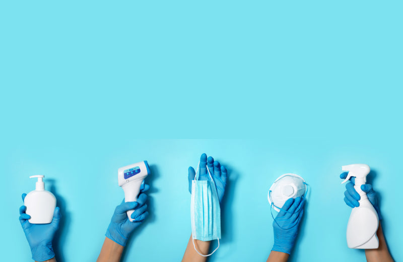 blue background of medical supplies