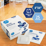 Medpride Bordered Gauze Island Dressing for Wounds First Aid Kit Supplies, 4”x4” 25/Box, Case of 6 (150 Count)