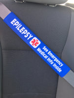 Epilepsy - Medical Alert Seat Belt Cover - Inside Pocket - Medical Info Sheet