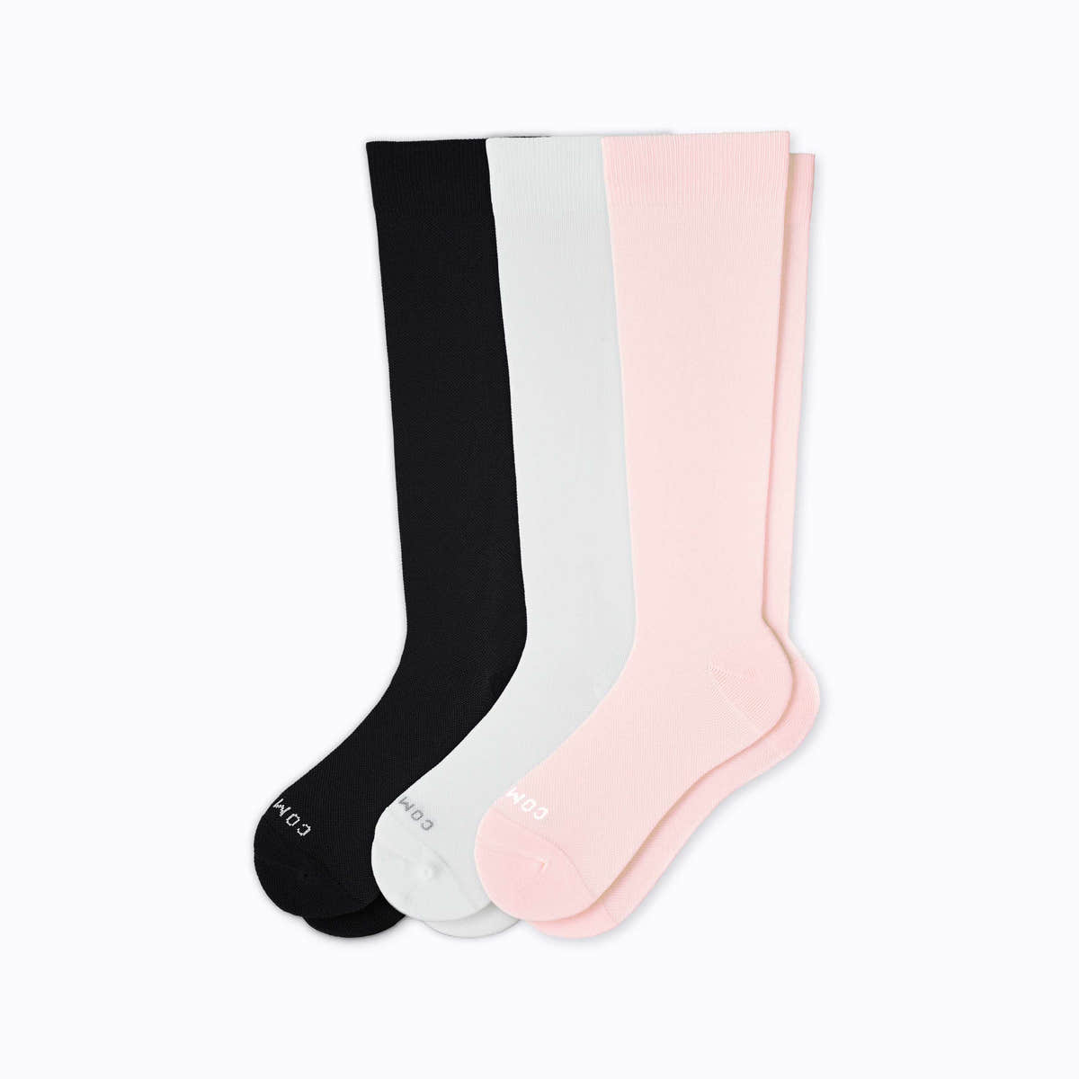 Knee-High Compression Socks - 3 Pack Solids Black/Rose/White