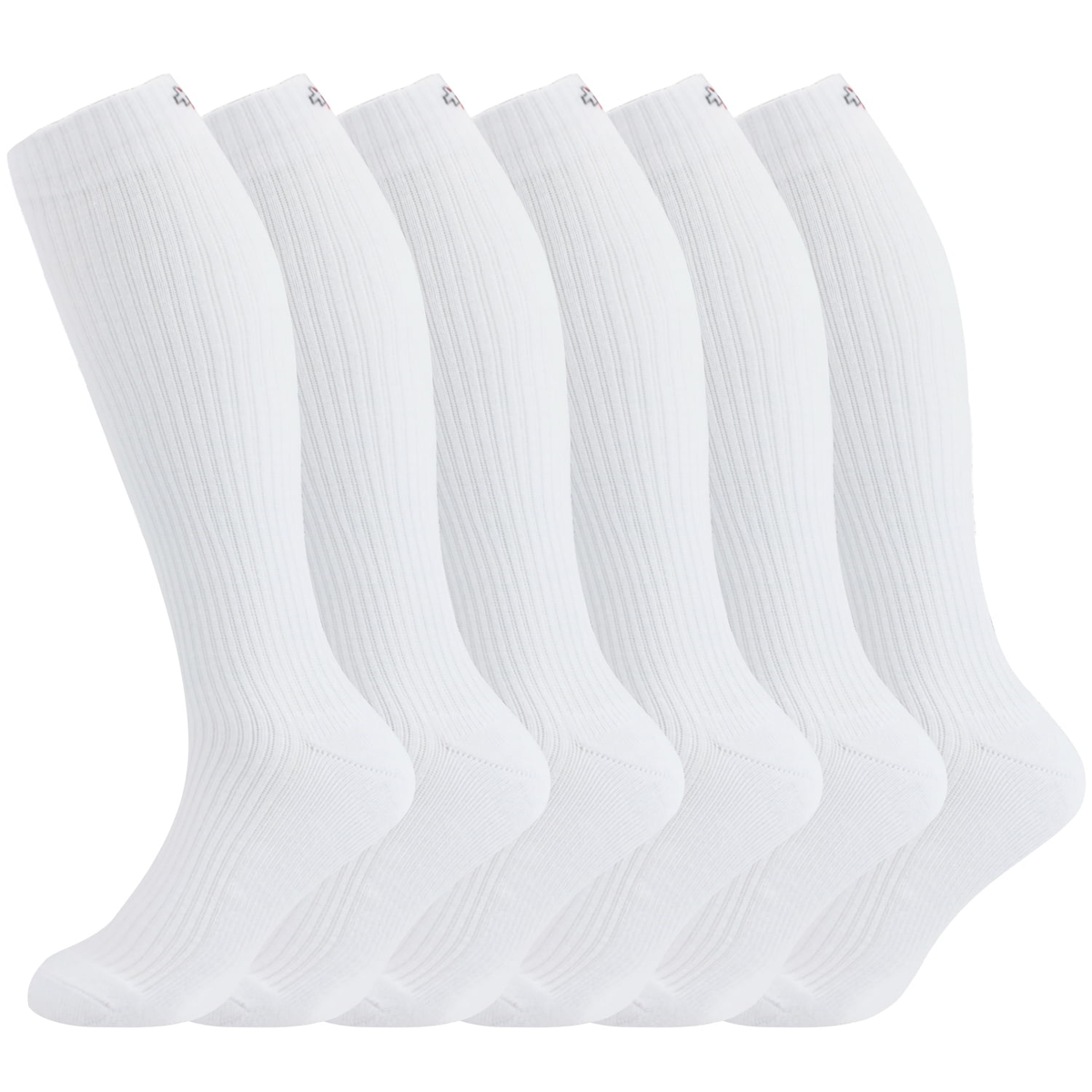 6 PAIR PACK: 8-15mmHg Cotton Compression Socks 6 Pairs Knee High for Sports Travel Nurse
