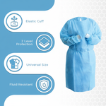 Disposable Isolation Gowns with Elastic Cuffs - Universal Size, Level 2, SMS, 180/Case - Blue