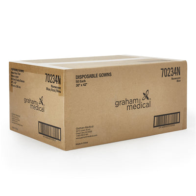 Graham Medical Products Exam Gown, Medium/Large, Blue -Case of 50