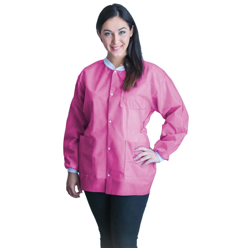 Lab Jacket FitMe Hip Length, Raspberry Pink, Small -Bag of 10