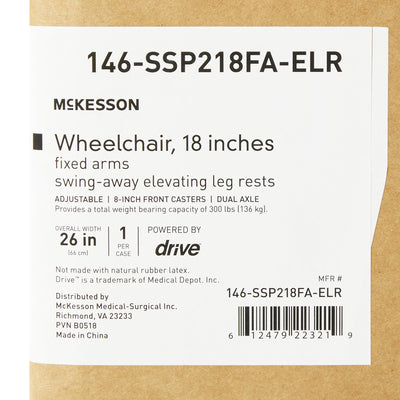 McKesson Dual Axle Wheelchair Full Length Arm Swing-Away Elevating Footrest, 18 Inch Seat Width -Each
