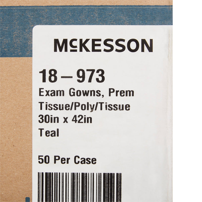 McKesson Patient Exam Gown Open Back, One Size Fits Most, Teal -Case of 50