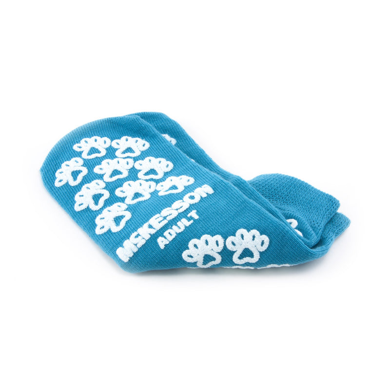 McKesson Terries Adult Slipper Socks Skid-Resistant Tread Sole and Top, Small, Teal -Case of 48