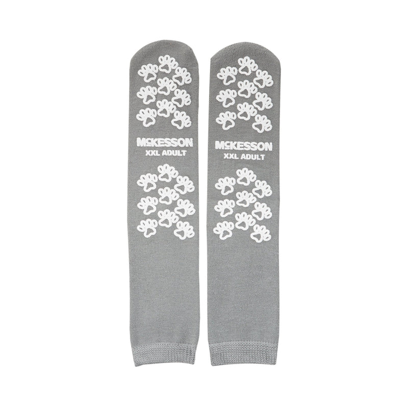 McKesson Terries Adult Slipper Socks Skid-Resistant Tread Sole and Top, 2X-Large, Gray -Case of 48