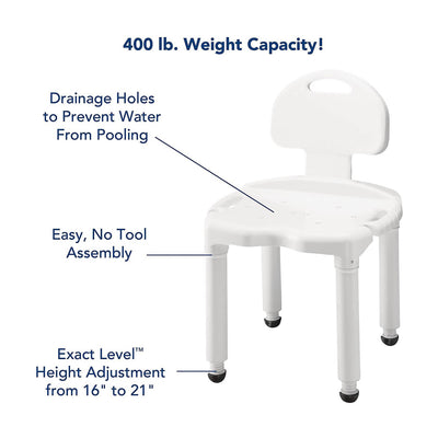 Carex Universal Bath Seat with Back, 400-lb Capacity -Each