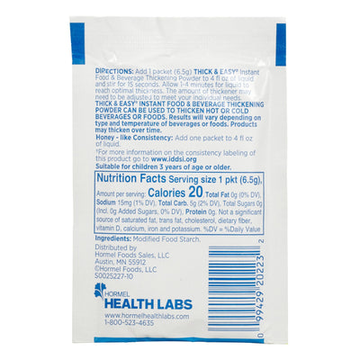 Hormel Thick & Easy Instant Food and Beverage Thickening Powder, Unflavored, Honey Consistency, 6.5 Gram Packet -Case of 100