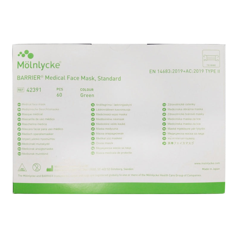 Barrier Standard Surgical Mask, Green -Box of 60