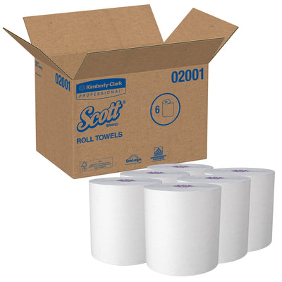 Scott Essential White Paper Towel, 8 Inch x 950 Foot, 6 Rolls per Case -Case of 6