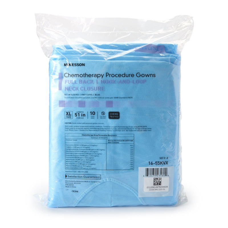 McKesson Full Back Chemotherapy Procedure Gown, X-Large -Bag of 10