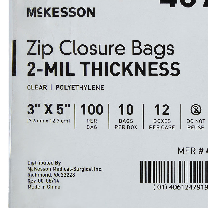 McKesson Zip Closure Bag, 3 x 5 in. -Box of 10