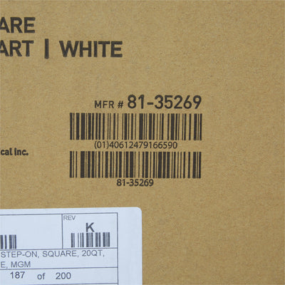 McKesson Trash Can With Plastic Liner, Square, Steel, Step-On, 20 QT, White -Each