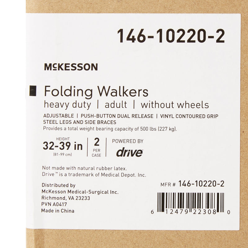 McKesson Steel Bariatric Folding Walker, 32½ – 39 Inch Height -Case of 2