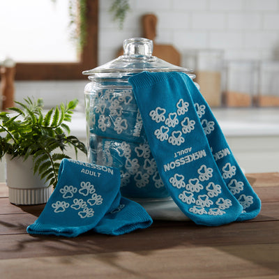 McKesson Terries Adult Slipper Socks Skid-Resistant Tread Sole and Top, Small, Teal -Case of 48