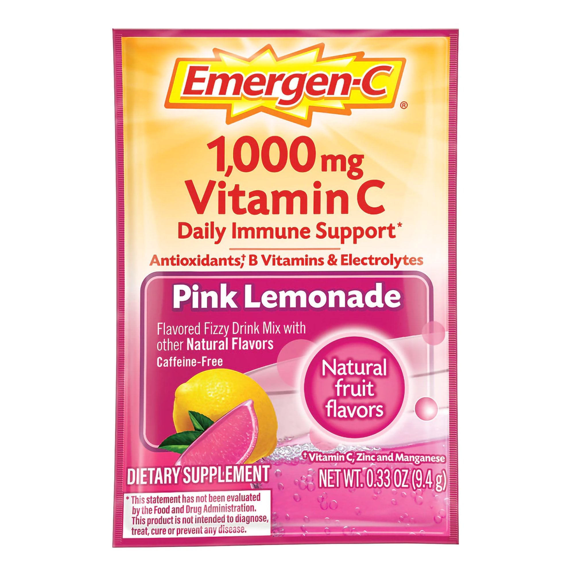 Emergen-C Vitamin C Powder, Pink Lemonade, 0.3 oz. Packet -Box of 30