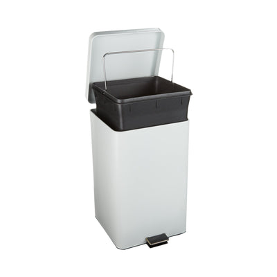 McKesson Trash Can with Plastic Liner, Square, Steel, Step-On, 32 QT, White -Each