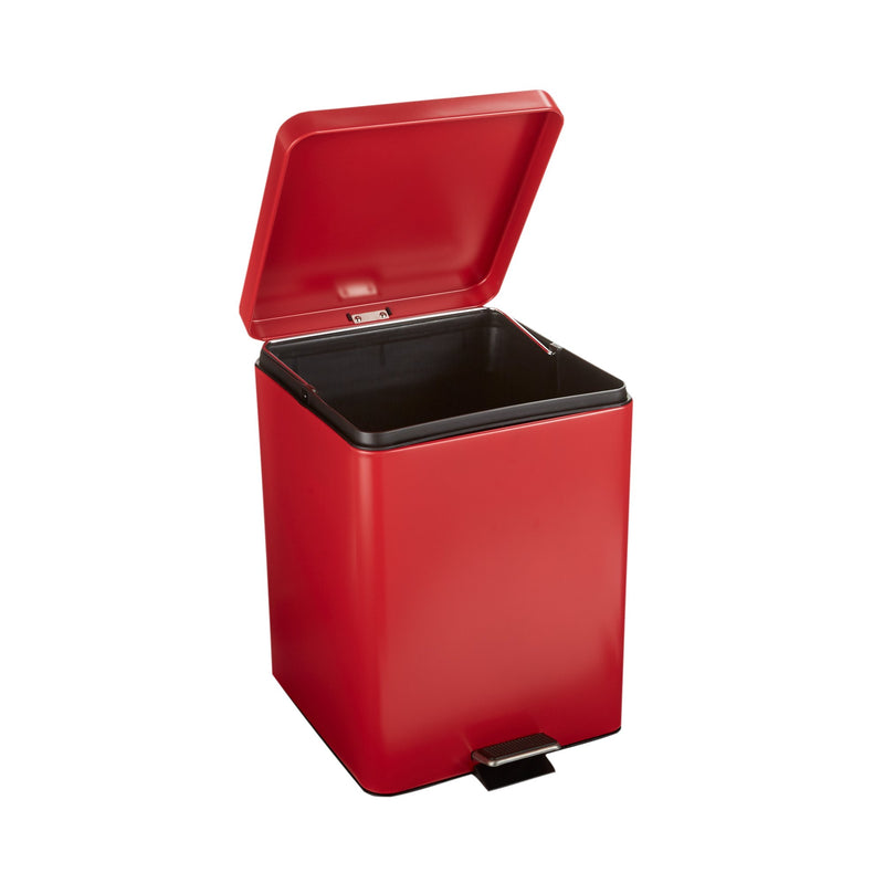 McKesson Trash Can with Plastic Liner, Square, Steel, Step-On, 20 QT, Red -Each