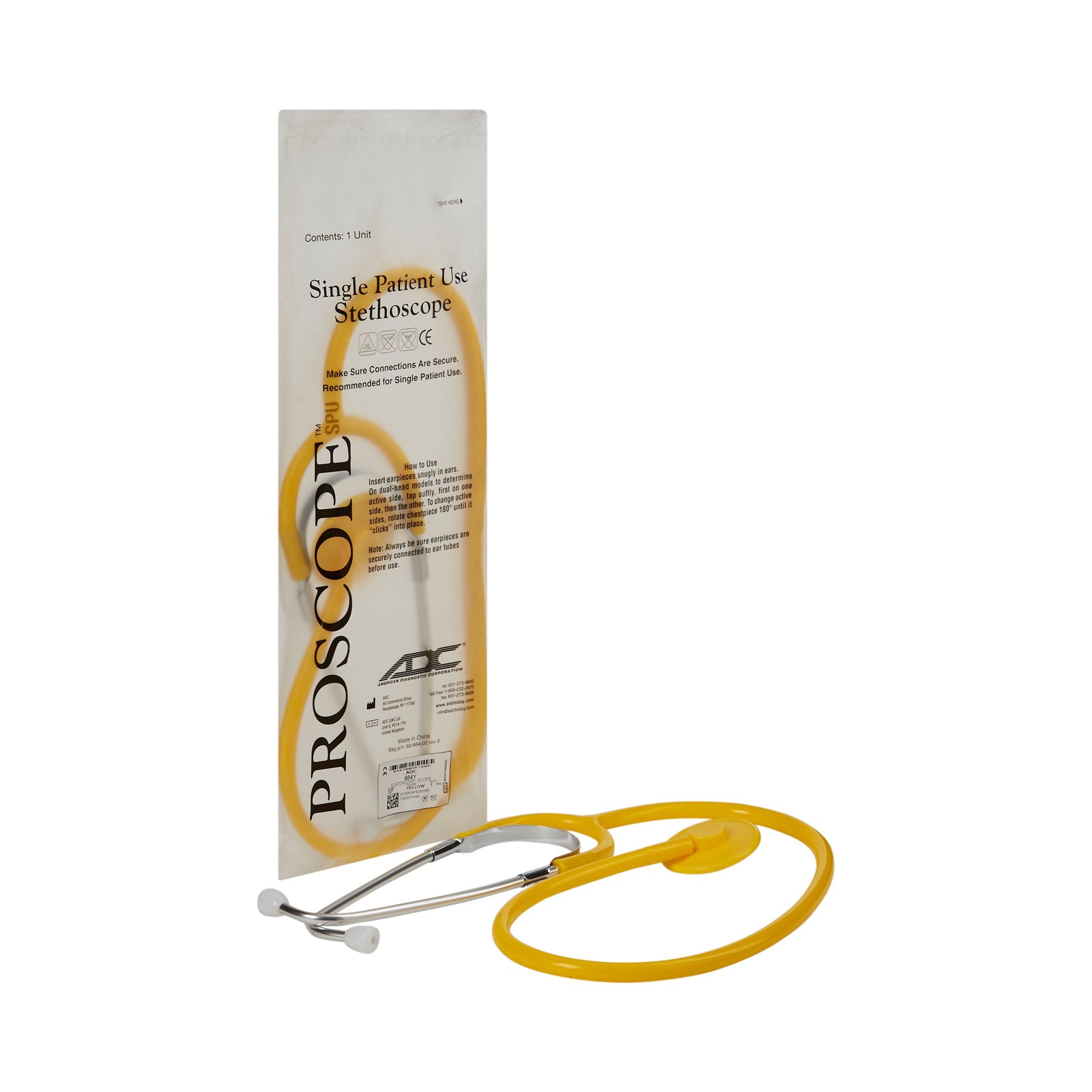 Proscope Disposable Stethoscope, Binaural, Yellow, 22" -Case of 50