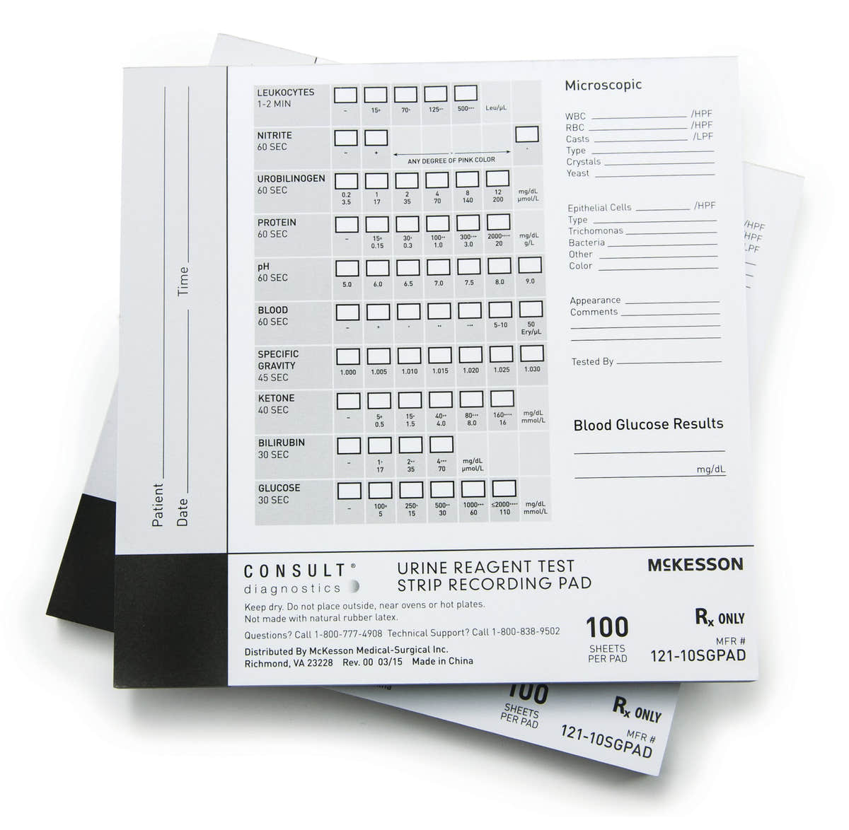 McKesson Consult Urine Reagent Test Strip Recording Pad -Pad of 100