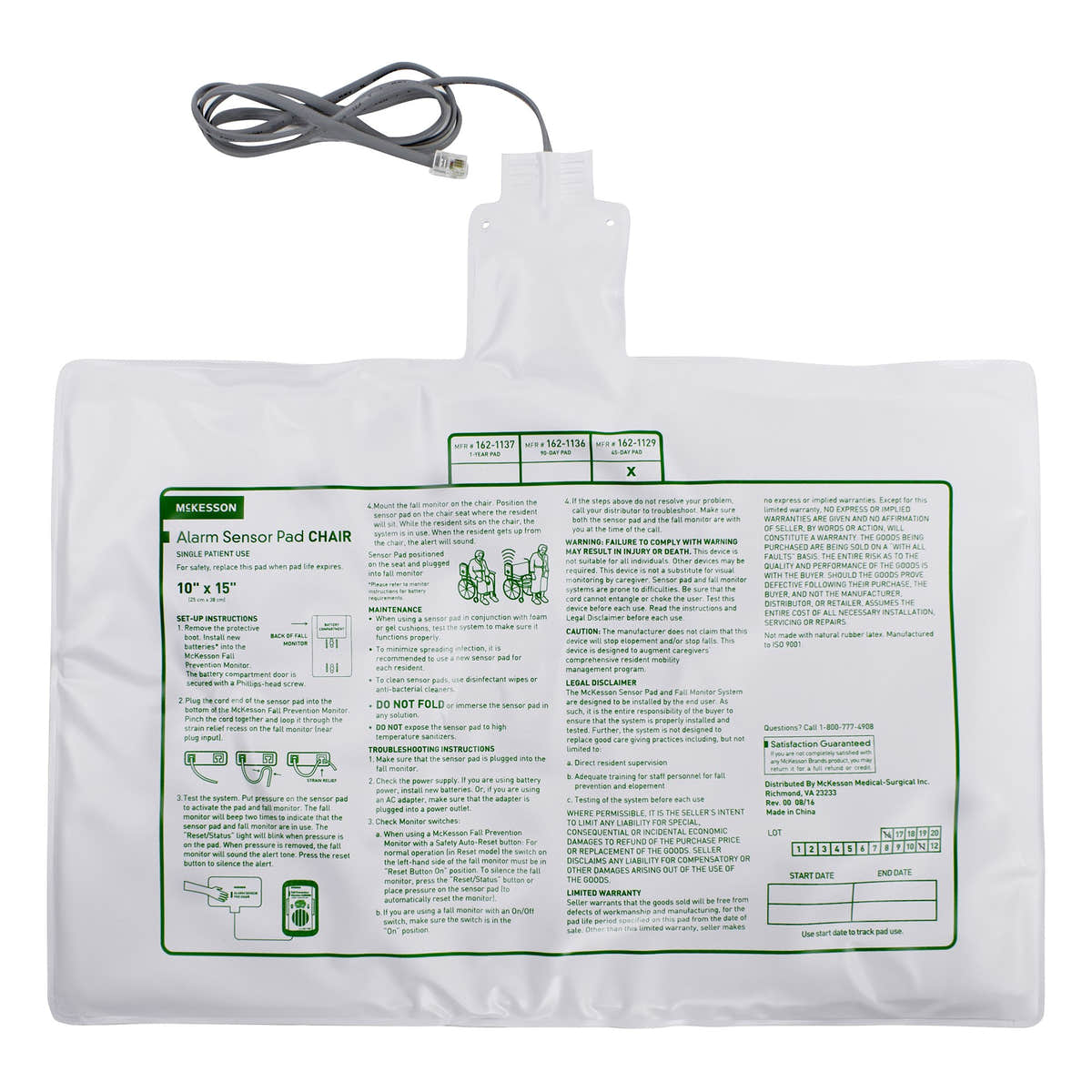 McKesson Chair Alarm Sensor Pad, 10 x 15 Inch -Case of 50