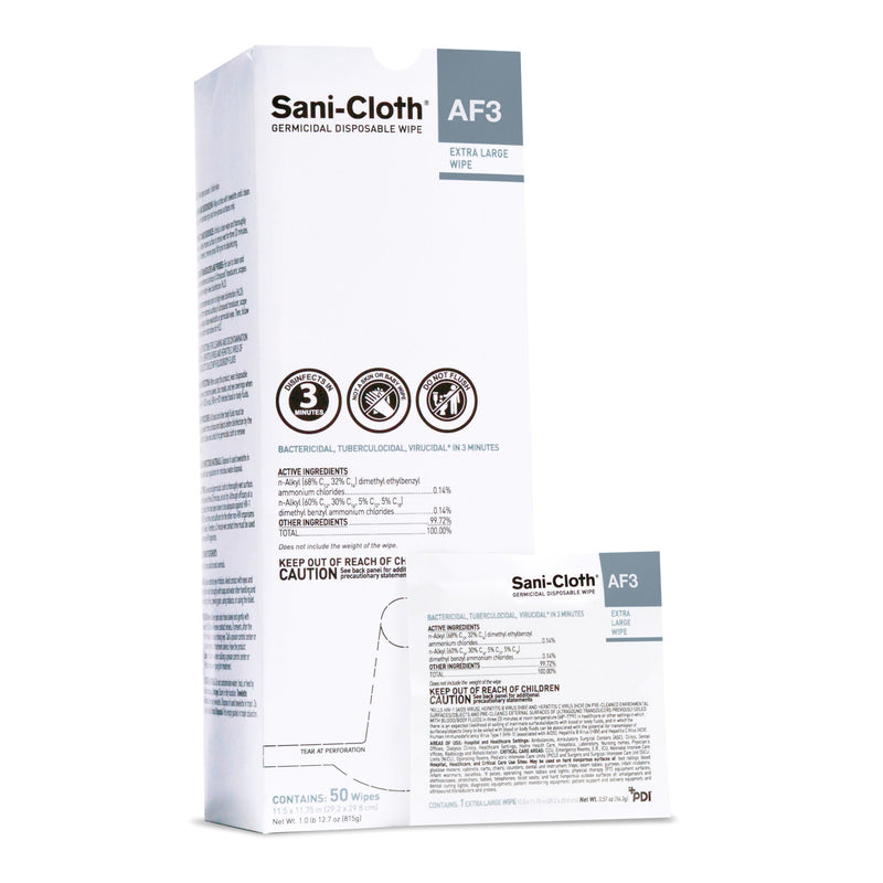 Sani-Cloth AF3 Surface Disinfectant Cleaner Wipes, X-Large Individual Packet -Box of 50
