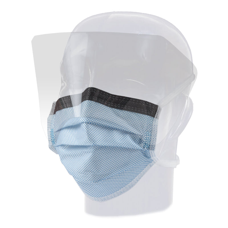 Precept Fluidgard Surgical Mask with Eye Shield, Blue Diamond -Case of 100